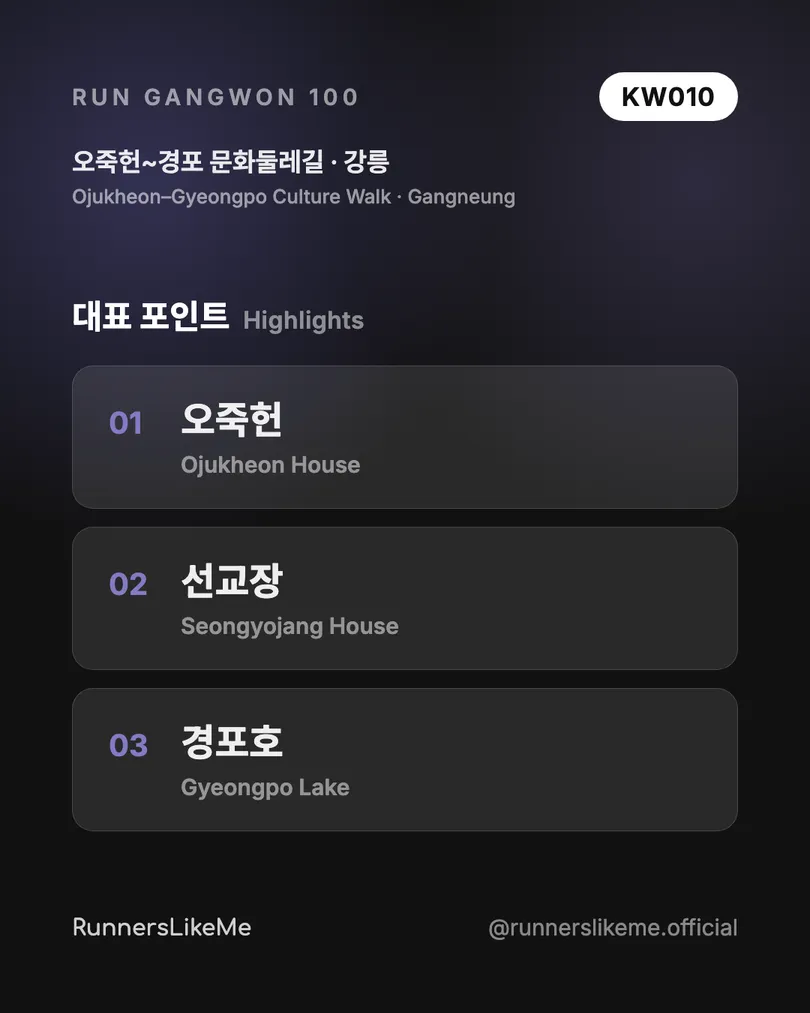 오죽헌~경포 문화둘레길 — RUN GANGWON 100 도감 카드 3/4