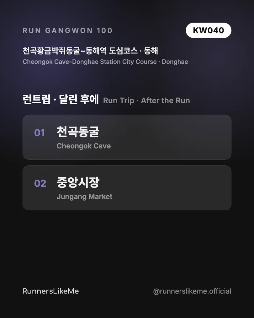 천곡황금박쥐동굴~동해역 도심코스 — RUN GANGWON 100 도감 카드 4/4