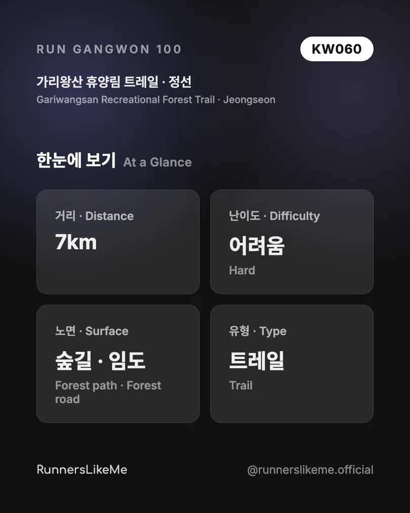 가리왕산 휴양림 트레일 — RUN GANGWON 100 도감 카드 2/4
