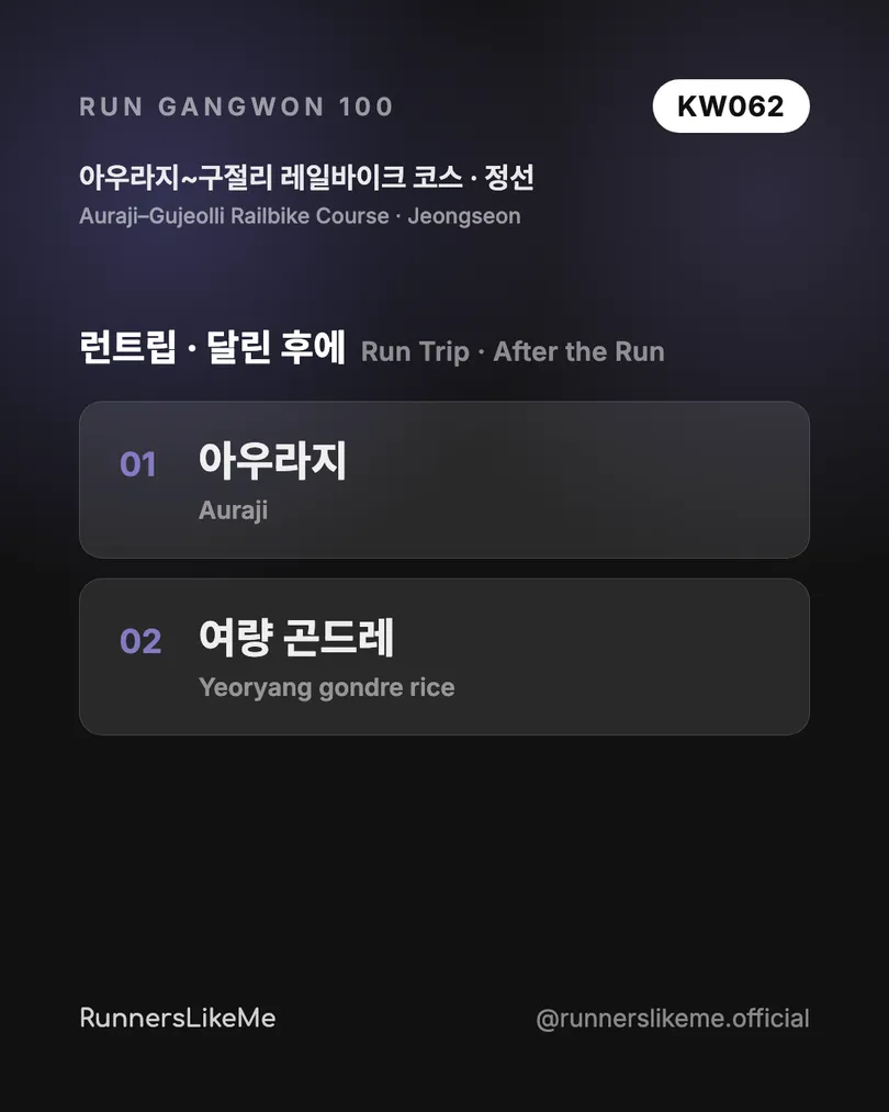 아우라지~구절리 레일바이크 코스 — RUN GANGWON 100 도감 카드 4/4