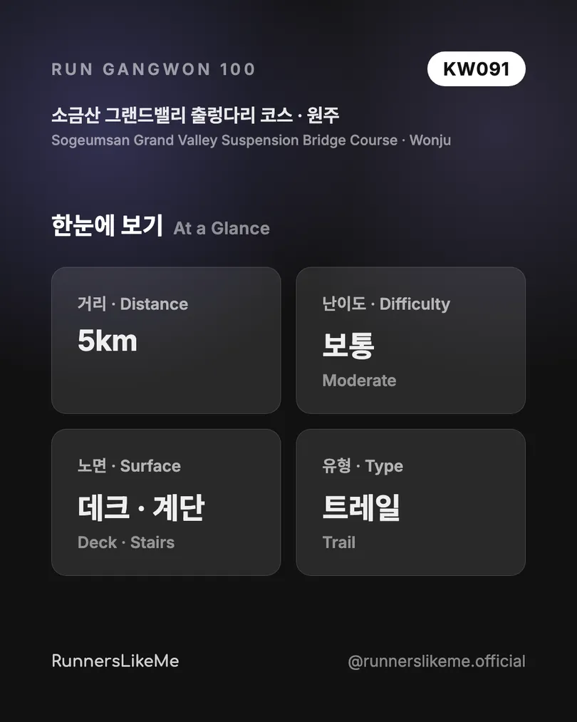 소금산 그랜드밸리 출렁다리 코스 — RUN GANGWON 100 도감 카드 2/4